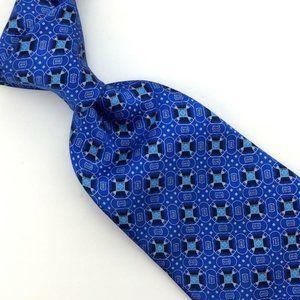Dolcepunta Italy Tie Gloss Blue Blk Silver Geometric Necktie Luxury Silk L5 New